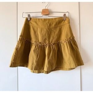 Free People Mustard Lace-Up Fringe Mini Skirt Corset Front Sz 2